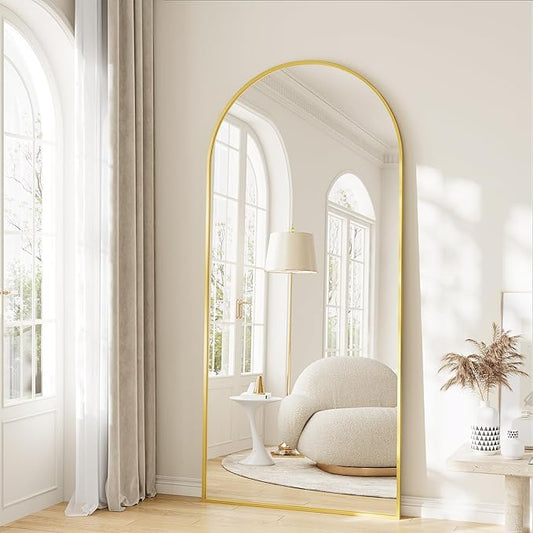 Mirror Full Length, 28"x71" Large Arched Floor Full Length Mirror with Stand, Room Decor Big Full Body Floor Mirror with HD Tempered Glass Aluminum Frame for Bedroom Living Room, Gold