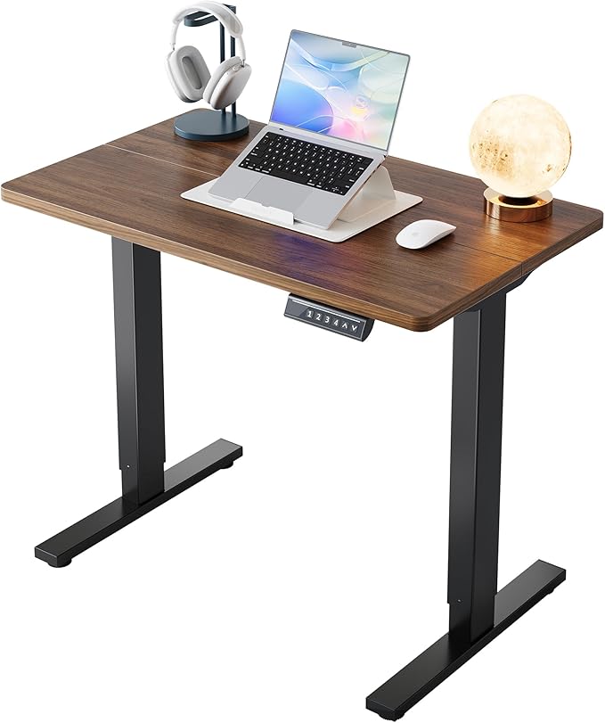 HUANUO 32" Small Electric Standing Desk Adjustable Height, 4 Memory Height Settings, Sit Stand Up Desk for Home Office & Computer Workstation, Black Walnut
