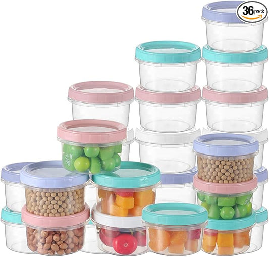 36pcs 8 oz Plastic Containers with Screw Lids, Reusable Clear Food Storage Containers with Pen and Brush for Snack Salad Fruit, Leakproof Small Freezer Containers, Microwave & Dishwasher Safe