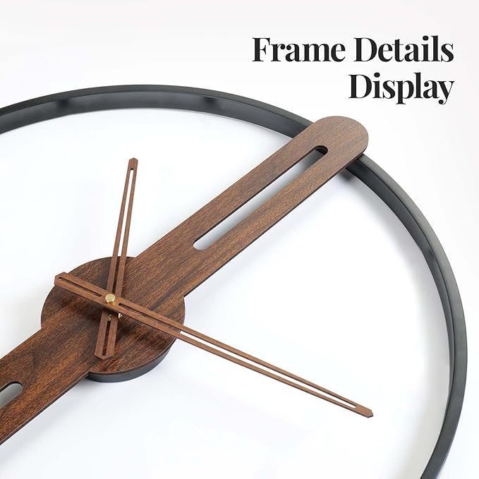 Cuspin 20 Inch Wall Clock Battery Operated for Living Room Decor, Modern Minimalist Wood Wall Clock Silent Non Ticking Metal Frame Decorative Clock for Office, Bedroom, Kitchen