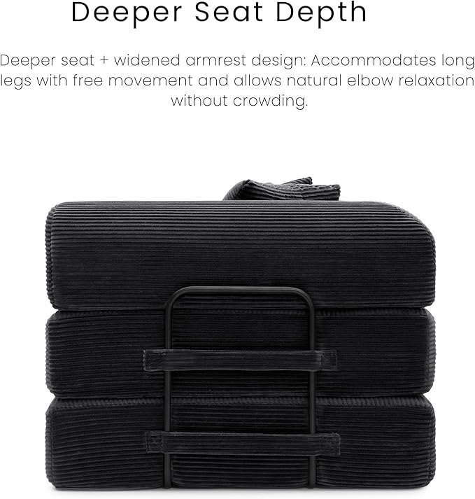 Compression Sofa - 79'' Convertible Sofa Bed, Boneless Couch in a Box, Modular Corduroy Foldable Sleeper Sofa with 2 Pillows, Loveseat Couches for Living Room (Corduroy Fabric, Black)