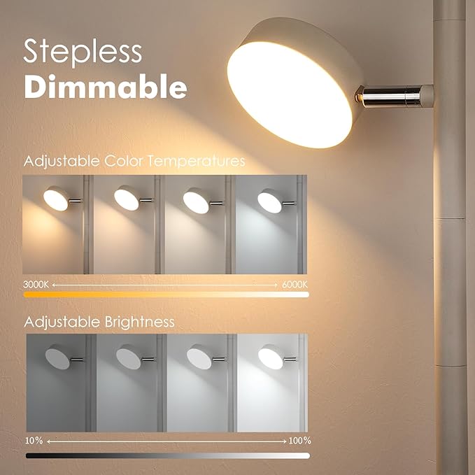 Tree Floor Lamp for Living Room - Modern White Standing Lamp, LED Floor Light with Remote & Touch, 3000K-6000K Dimmable for Bedroom Office Reading (3 Head)