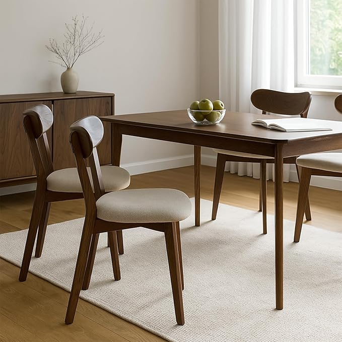 Walnut Dining Chairs Set of 2 - Comfortable Padded Seats,FAS-Grade North American Oak,Mid Century Modern Kitchen Chairs, Sturdy 400 lbs Capacity