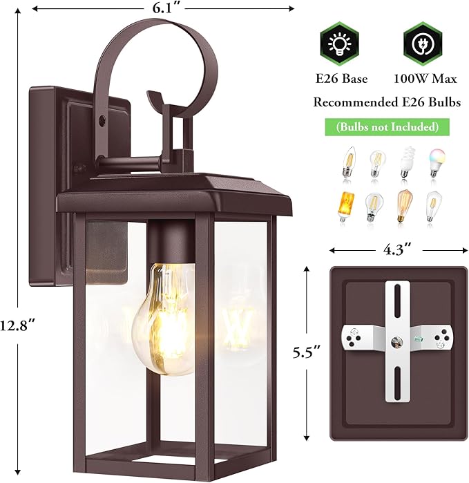 BesLowe 2-Pack Outdoor Wall Light Fixtures, Exterior Lighting Fixtures Wall Mount, Waterproof Porch Lights Outdoor Wall Sconces Lanterns, Modern Outside Lights for House Front Door Garage, Brown