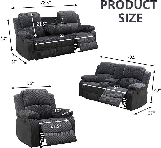 Manual Recliner Sofa Set,Microfiber Reclining Couch Set,Modern Living Room Furniture Set,Reclining Sofa Couch Chair for Living Room Home Office(Dark Grey,Sofa+Loveseat)