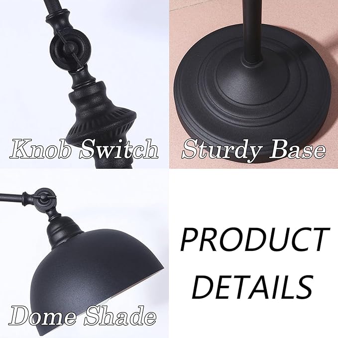 MIXL-Black Gooseneck Floor Lamp with Knob Switch,Adjustable Shade Metal Standing Light,Rotatable Floor Reading Lamp Over Chair,Industrial Standing Lamps for Living Room Bedroom and Office