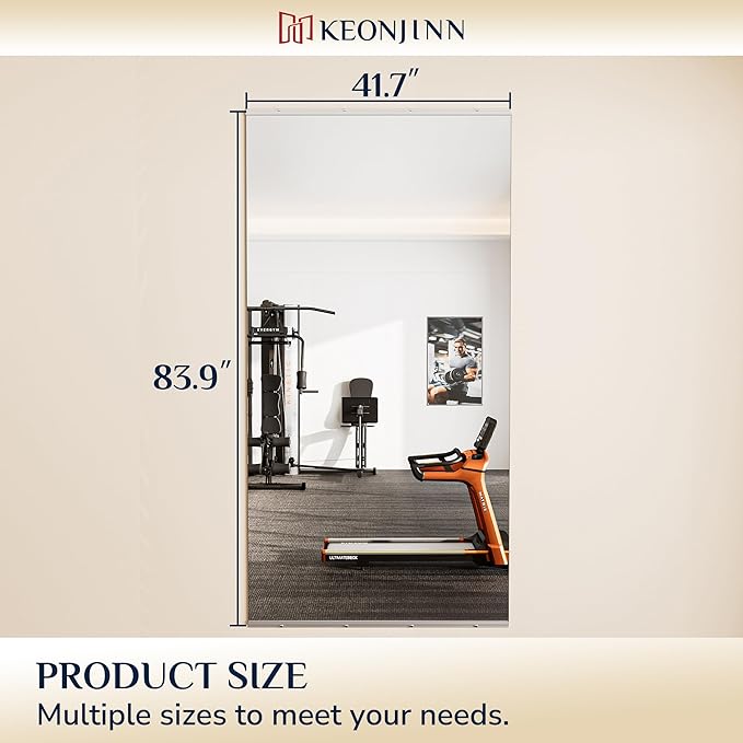 Keonjinn Home Gym Mirror, 84" x 42" Workout Mirrors for Home Gym, Frameless Tempered Glass, Full Body Wall Mirrors for Fitness Exercise, Yoga Room, Dance Studio, Garage
