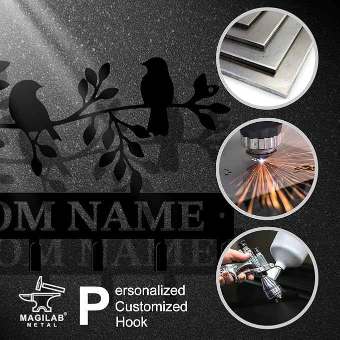 Personalized Custom Name Birds of Trees Wall Key Hooks,Metal Birds of Trees Art Clothes Hooks,Metal Birds of Trees Wall Home Storage Decorative,For Front Door, Hallway, Kitchen, Bedroom(Style H)
