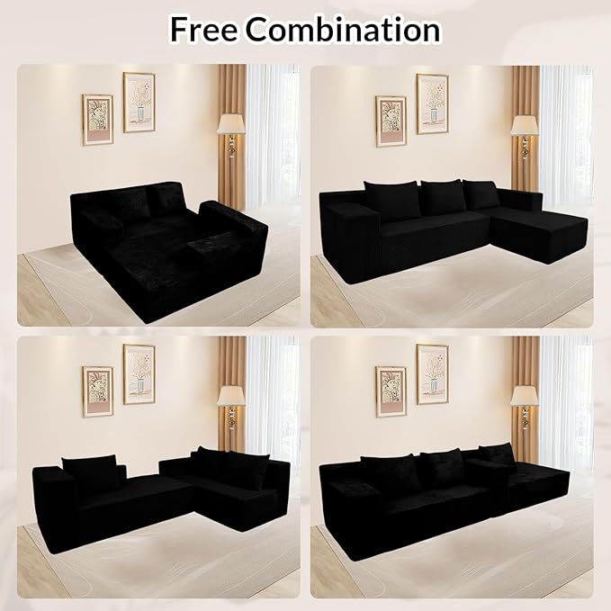 ANONER 103" Sectional Cloud Couch with L-Shape Chaise, Modular Sofa with Deep Seat, Free Combination Cloud Couches for Modern Minimalist Living Room Apartment, No Assembly Required, Black