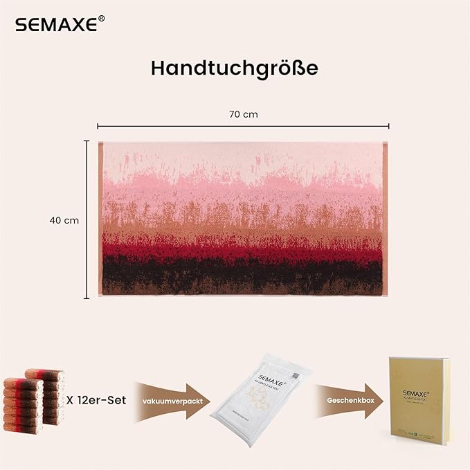 SEMAXE 12 Pack Hand Towels for Bathroom, 100% Cotton Towels with Hanging Loops, Soft & Highly Absorbent, Hand Towel Set for Gym, Shower, Hotel, Spa and Kitchen, Colorful Towel - Sunset Collection