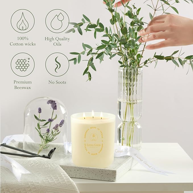 Claricomb - Lavender & Bergamot Pure Beeswax Candle – 90+ Hours Long Burning Classically Designed Non-Toxic Scented Candles for Home Decor and Aromatherapy to Stress Relief