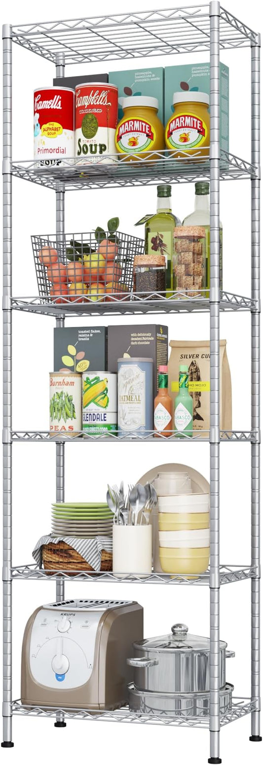 HOMEFORT 6-Shelving Unit, Adjustable Wire Shelving, Metal Wire Shelf Rack Organizer for Kitchen, Pantry, Closet, Bathroom, Laundry, Sliver,21" W x 11" D x 69" H