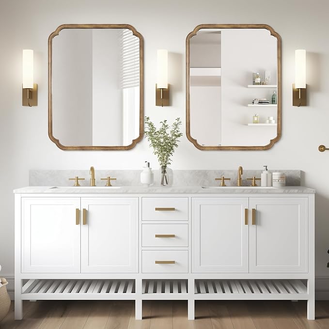 WallBeyond 30" x 40" Rounded Corner Arch Wall Mirror with Wood Frame for Entryway, Living Room or Bedroom Home Decor - Light Woodgrain, Honey-Colored