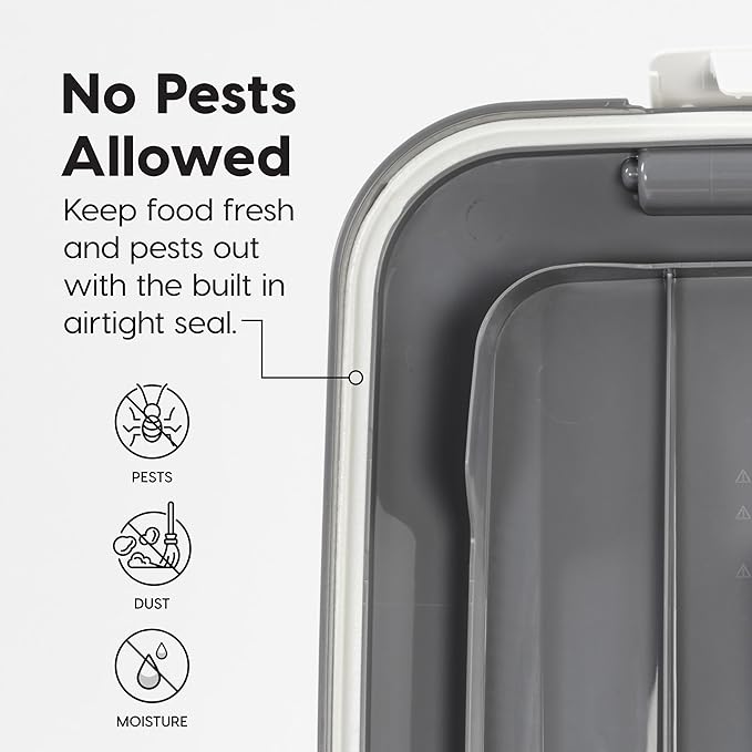 IRIS USA Dog Food Storage Container 50 lbs, 2-Pack with Wheels, Airtight Lid, 2-Cup Scoop, Double Pet Food Storage, Built in Scoop Storage in Lid, Versatile Pet Food Bin, Portable, Gray/Dark Gray