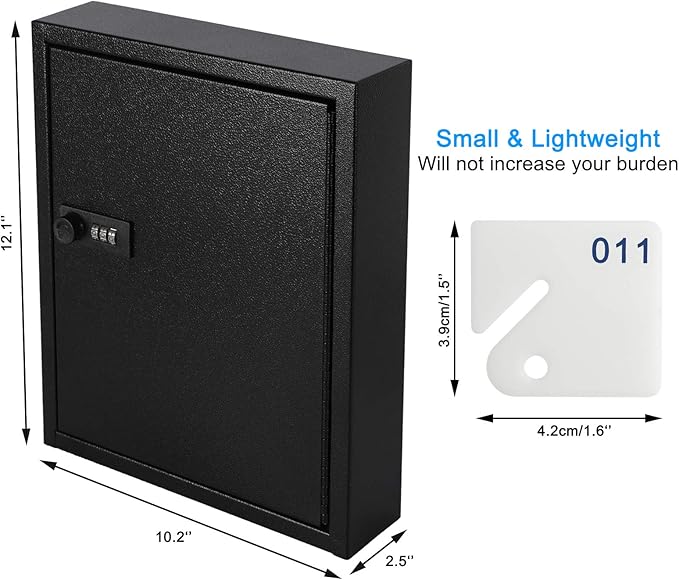 KYODOLED Locking Key Cabinet, 60 Key Storage Lock Box with Code, Key Box Wall Mount with Combination Lock, Key Hooks & Tags Key Labels(Black,60 Key)