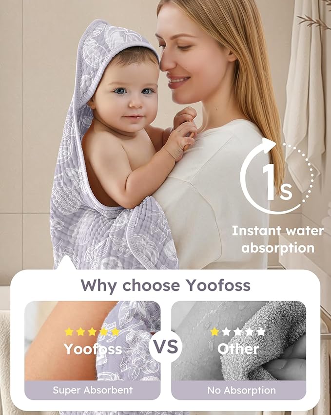 Yoofoss Hooded Baby Towels for Newborn 2 Pack 100% Muslin Organic Cotton Baby Bath Towel with Hood for Babies, Infant, Toddler and Kids, Large 32x32Inch, Soft and Absorbent Newborn Essential