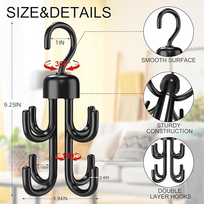 3Pcs Tank Top Hanger, Rotatable Bra Hangers for Closet Organizer, Max 72 Storage Capacity Belt Hanger, Plastic Space Saving Closet Organizers Apartment Dorm Essentials for Bra (1, Black)