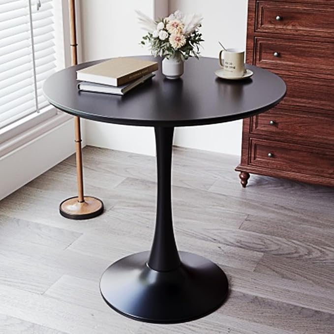 TulipTable for 2-4 Persons Modern Round Dining Room Table, 31.5" Mid-Century Modern Black Small Kitchen Table with MDF Wooden Top, Leisure Coffee Table for Living Room, Dining Room, Office
