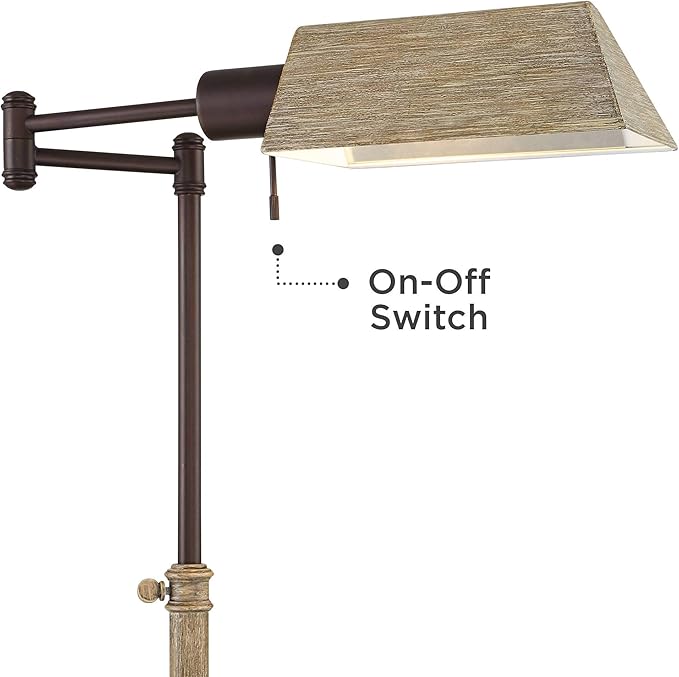 Regency Hill Jenson Rustic Farmhouse Industrial Swing Arm Pharmacy Floor Lamp Standing 54" Tall Bronze Faux Wood Adjustable Height Task Lighting for Living Room Reading House Bedroom Home