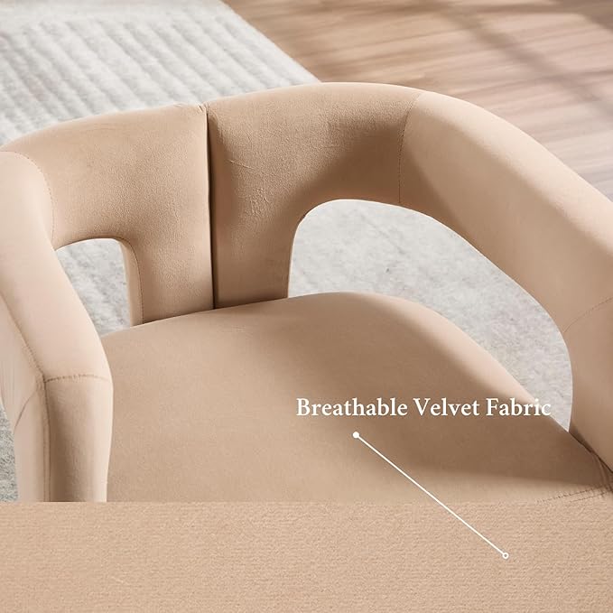 Modern Dining Chairs Set of 2, Upholstered Side Chairs Velvet Fabric Guest Chairs with Barrel Backrest Armchair for Dining Room Living Room, Khaki