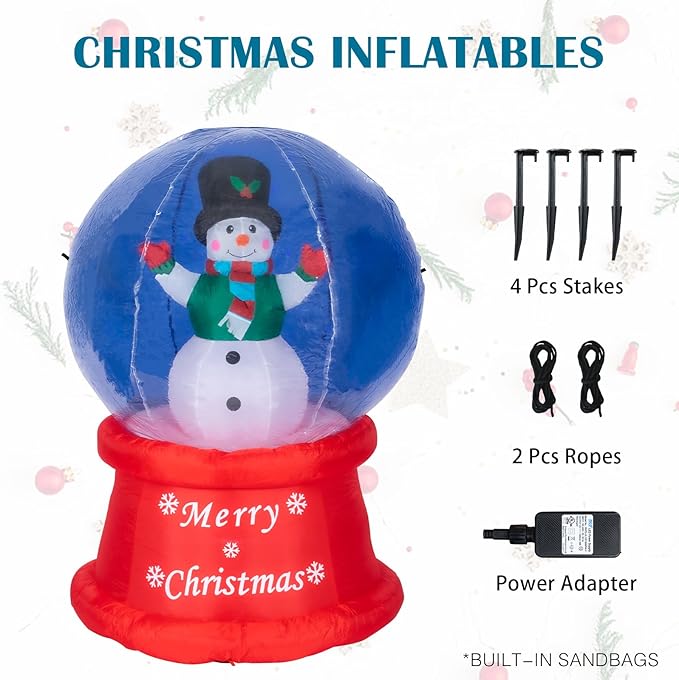VCUTEKA Christmas Inflatables Outdoor Decorations - 5FT Inflatable Ball with Christmas Snowman Blow Up Built-in Colorful LED Lights for Holiday Yard Garden Lawn Xmas Decor