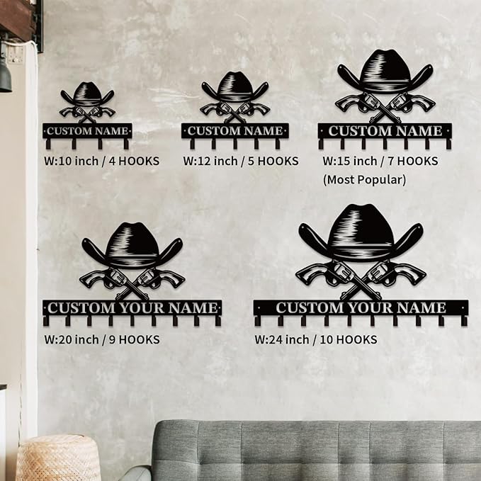 Personalized Custom Name West Cowboy Keys Hooks,Metal Cowboy Art Clothes Keys Hooks,Metal Cowboy Lover Wall Home Storage Decorative Keys Hooks,Key Holder Hooks for Wall (Style J)