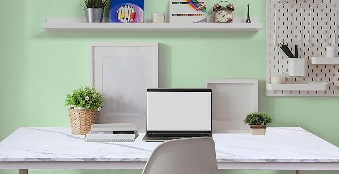 55 inch Large Computer Desk Wood, Modern Simple Style Desk for Home Office, Bedroom, Study Student Writing Desk, Small Spaces, White Metal Frame, Marble Grain Top