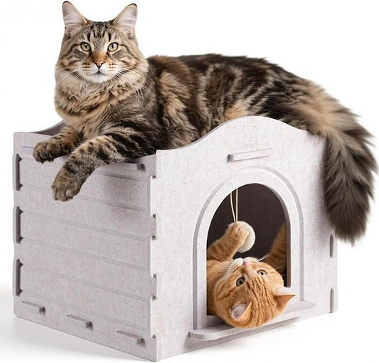 Apasiri Cat Beds for Indoor Cats: Innovative Polyester Fiber Cat House, Cat Bed Cave for Indoor Cats, Ultra-Strong Load-Bearing Capacity, Sturdy and Scratch-Resistant, Compatible with Heating Pads