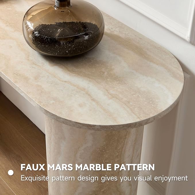 LKTART 55" MDF Console Table for Entryway, Narrow Entryway Table with Faux Mars Marble Pattern, Couch Table Behind Sofa with Curved Legs for Living Room Hallway Foyer