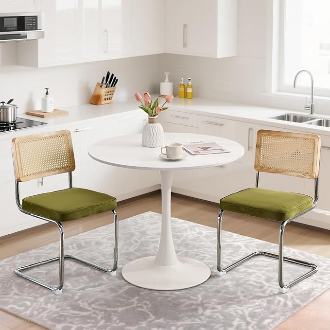 SoarFlash Kitchen Table and Chairs for 2, 31.5" Dining Table Set for 2 with Velvet Upholstered Chairs, 3 Piece Round Kitchen Table Set, Dining Room Table Set for Small Space, Apartment