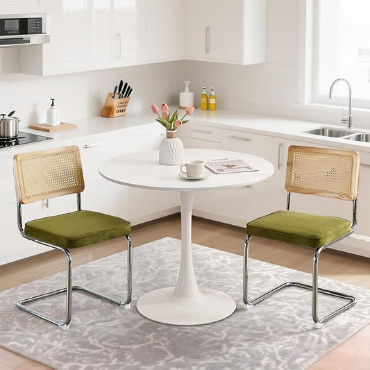 SoarFlash Kitchen Table and Chairs for 2, 31.5" Dining Table Set for 2 with Velvet Upholstered Chairs, 3 Piece Round Kitchen Table Set, Dining Room Table Set for Small Space, Apartment