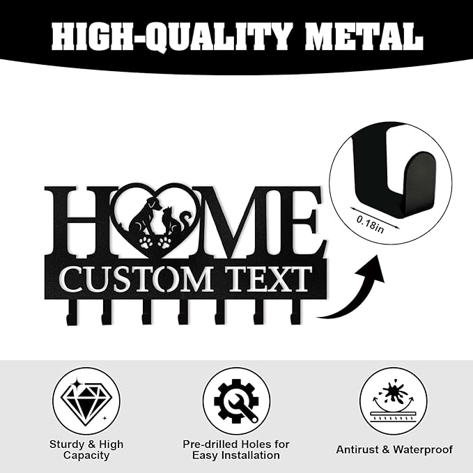 Personalised Dog Leash Holder for Wall, Pets Theme Key Holder Wall Mount, Dog Storage Organizer, Heavy Duty Pet Leash Hanger for Living Room Entryway Hallway, Gifts for Pet Lovers