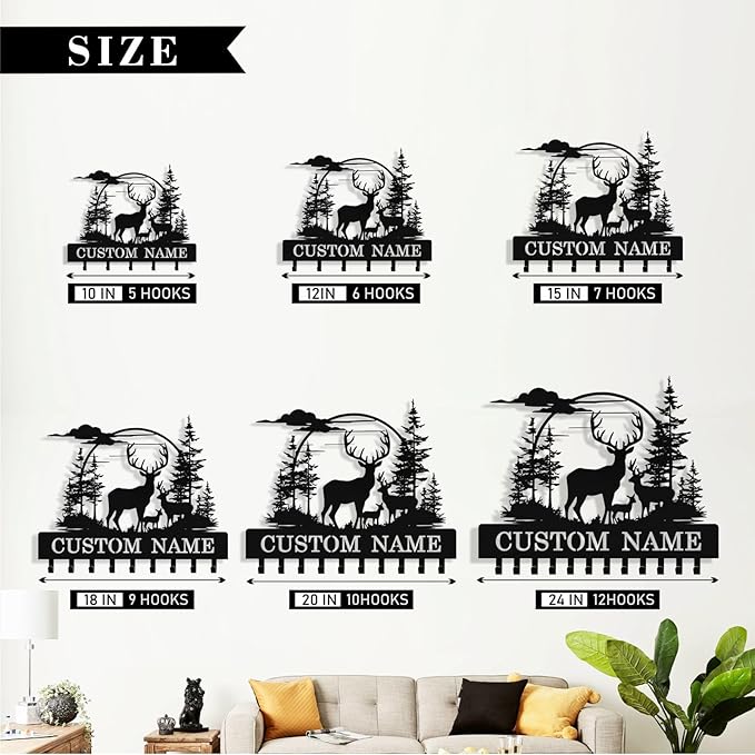 Personalized Key Holder Wall Mount, Custom Deer Metal Keys Holder for Wall with Name, Wall Key Hanger Rack with Hooks for Entryway, Front Door, Living Room, Kitchen, Bathroom, Garden