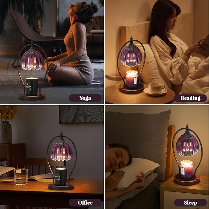 Candle Warmer Lamp, Dimmable Candle Warmer with Timer, Vintage Candles Wax Warmers for Jar Candles Birthday Gifts for Women, Christmas Gifts for Mom, Home Decor for Bedroom Living Room, Purple Black