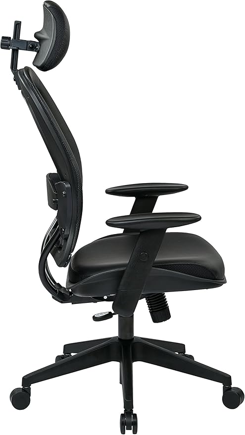 Space Seating Professional AirGrid Back and Padded Black Eco Leather Seat, 2-to-1 Synchro Tilt Control, Adjustable Arms and Tilt Tension with Nylon Base Executives Chair with Adjustable Headrest