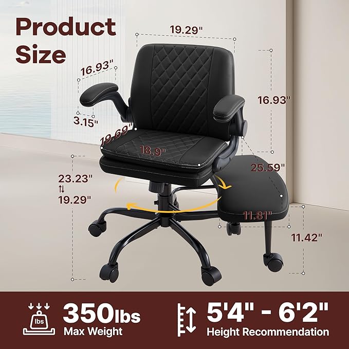 Cross Legged Office Chair: ADHD Criss Cross Desk Chair with Wheels & Stretchable Rotating Footrest - Height Adjustable Wide Yoga Kneeling Meditation Chair with Flip-up Armrests Back Support