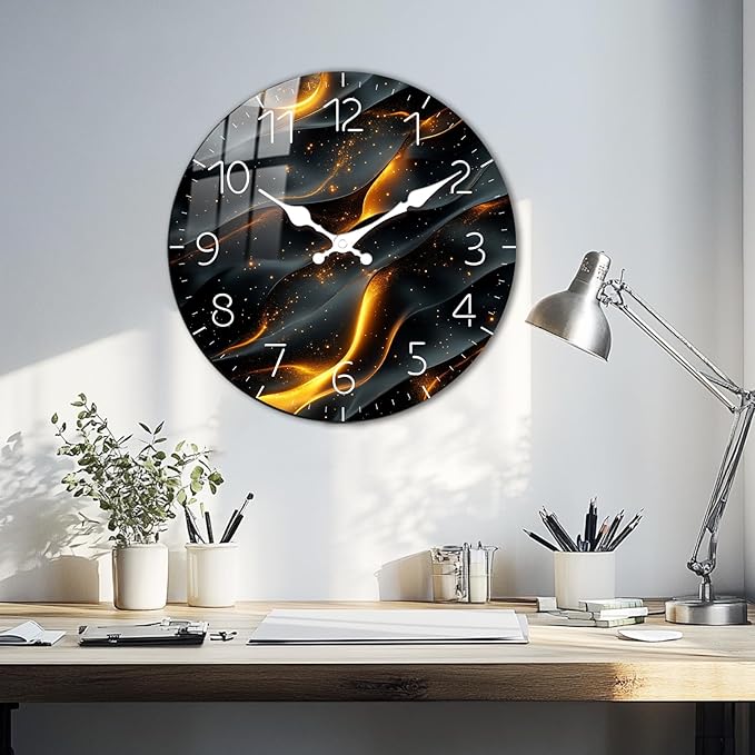 Modern Marble Texture Wooden Wall Clock for Bedroom Decor Battery Operated 10 Inch Silent Wall-Clock Non Ticking