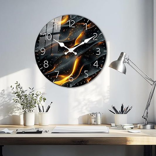Modern Marble Texture Wooden Wall Clock for Bedroom Decor Battery Operated 10 Inch Silent Wall-Clock Non Ticking