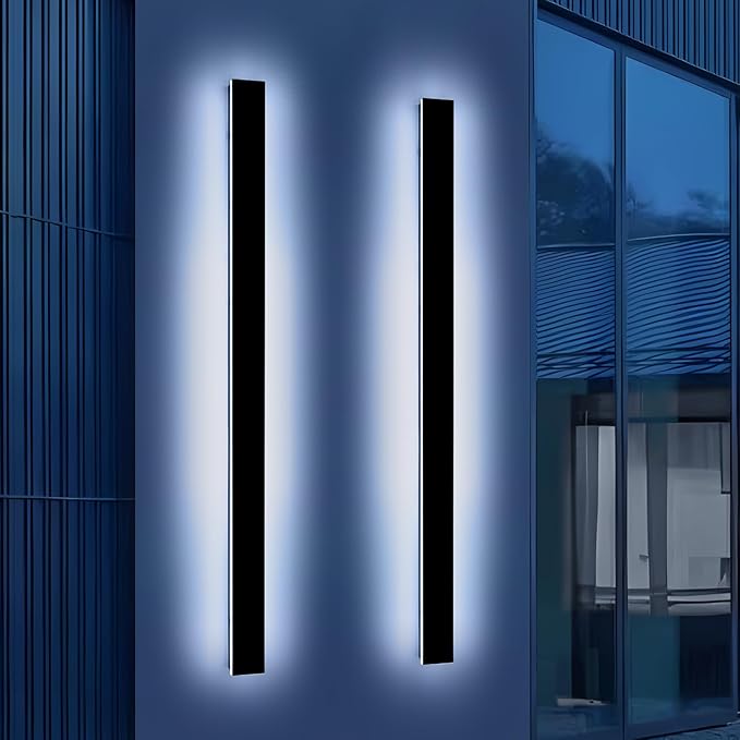 2 Pack 71inch Modern Outdoor Wall Light, 3000K-6000K Dimmable Outside Wall Sconce, Black Exterior Lighting Fixture, IP65 Waterproof Linear Long Garage Lights for Porch Patio Garden with Remote Control