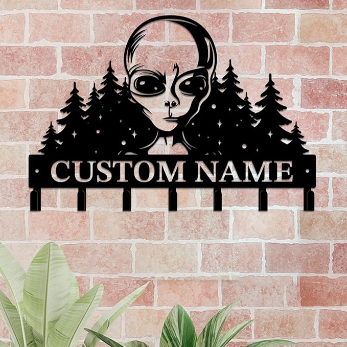 Personalized Custom Alien ET Metal Wall Keys Hooks,Clothes Hooks Alien ET Art Coat Racks,Door Holder,Black Alien ET Decorations for Home,Entrance Doors,Hallway, Bedroom,Keys,Hats (Style B)