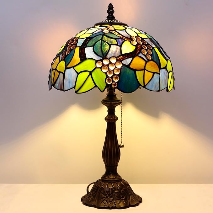 Tiffany Table Lamp Stained Glass Lamp 12X12X19 Inch Antique Reading Light (Amber Grape)