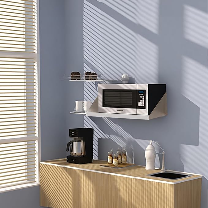 Hally Stainless Steel Microwave Shelf 18"x24" 185 lb, NSF Commercial Heavy Duty Metal Appliance Wall Mount Floating Shelving for Restaurant, Kitchen, Bar, Home and Hotel