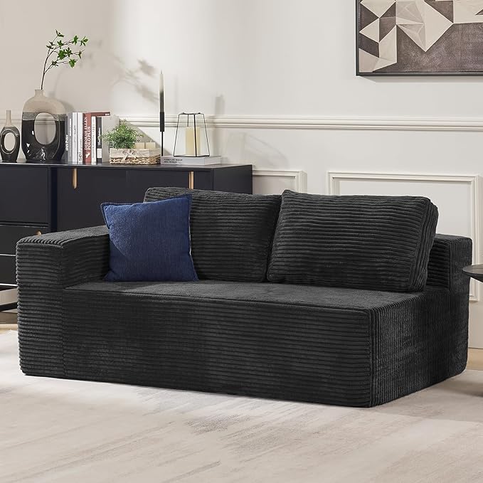 Loveseat Sofa, Cloud Modular Sofa Couch, Upholstered Floor Sofa with Deep Seat, Upholstered Foam Couch for Bedroom Living Room, No Assembly Required (Plush Corduroy Fabric, Black)