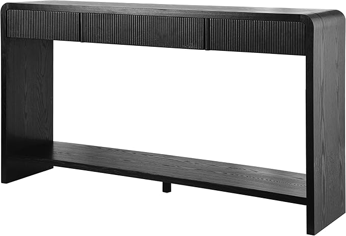 Modern Fluted Entryway Console Table 59’’ Long Entry Sofa Table with Drawers & Storage Shelf for Living Room Entrance Hallway, Easy Assembly, Black