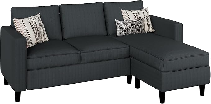 Nuturelly Convertible Sectional Sofa Couch with Movable Ottoman, 3-Seater Modern L-Shaped Sofa for Small Spaces, Soft Fabric Couch for Living Room, Small Apartment & Office(Dark Gray)