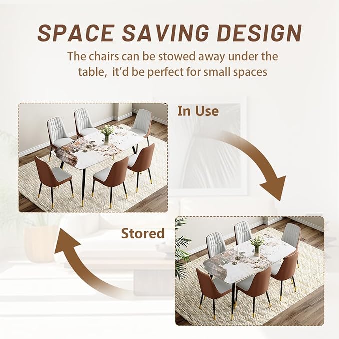 6 Person Dining Table Set, Sintered Stone Dining Table Set for 6, Kitchen Table Chairs Set of 6, Easy to Assemble