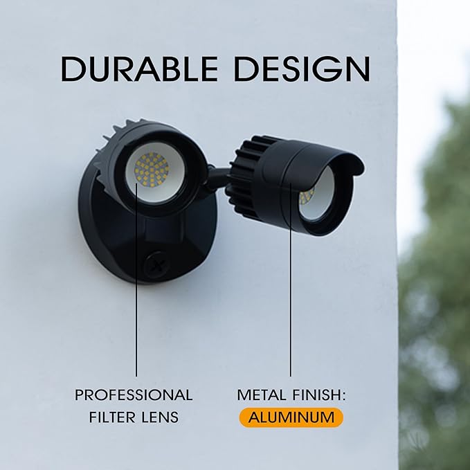 2 Pack LED Flood Lights Outdoor, 34W 3500LM 5000K Daylight, IP65 Waterproof Security Lights with 2 Adjustable Heads, Exterior Wall Light for Patio, Garage, Yard (Black-2P)