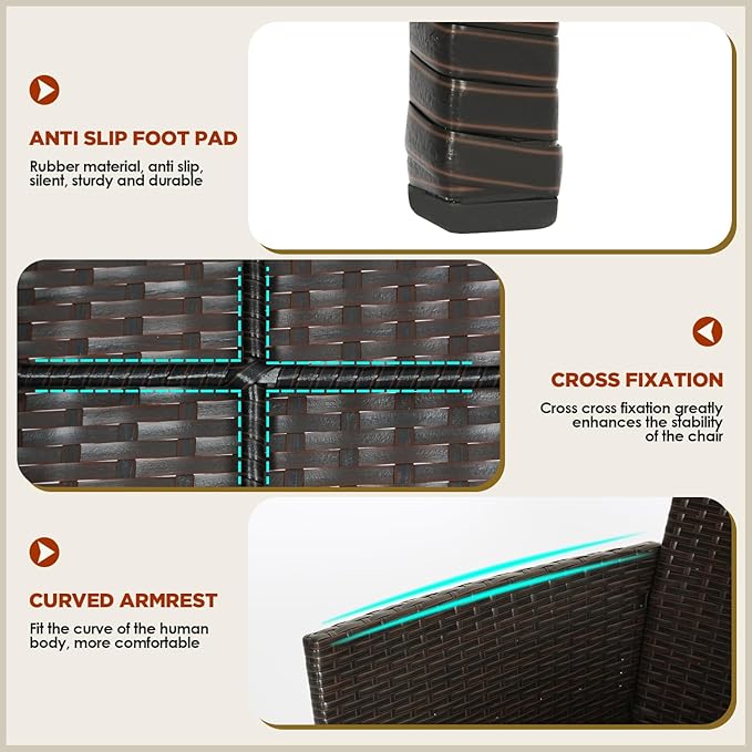 FDW | 4-Piece Patio Furniture Set | Brown & Blue | Outdoor Wicker Furniture with Coffee Table | Modern Rattan Chairs Conversation Set | Outdoor Seating | Weather-Resistant | for Porch, Garden, Lawn