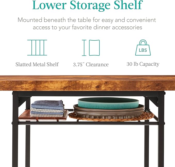 Best Choice Products 3-Piece Modern Dining Set, Space Saving Dinette for Kitchen, Dining Room, Small Space w/Steel Frame, Built-in Storage Rack - Medium Brown/Black