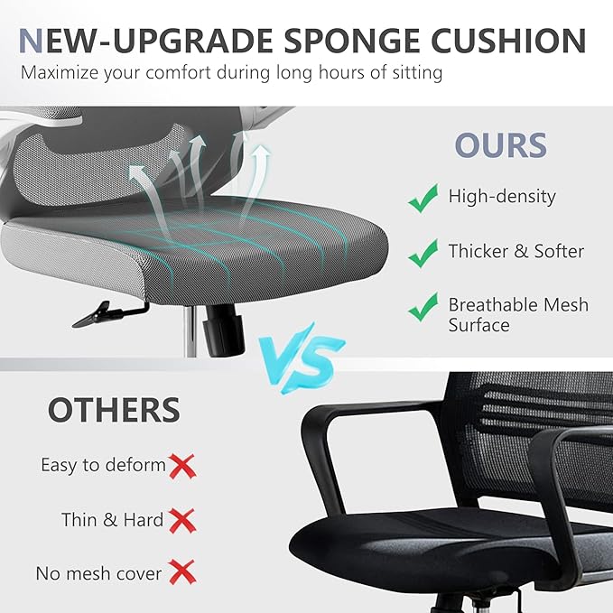 Mesh Office Computer Desk Managerial Executive Chair, Ergonomic High Back Comfy Swivel Gaming Home Chairs with Wheels, Comfortable Lumbar Support, Comfy Arms for Study,Home,Bedroom